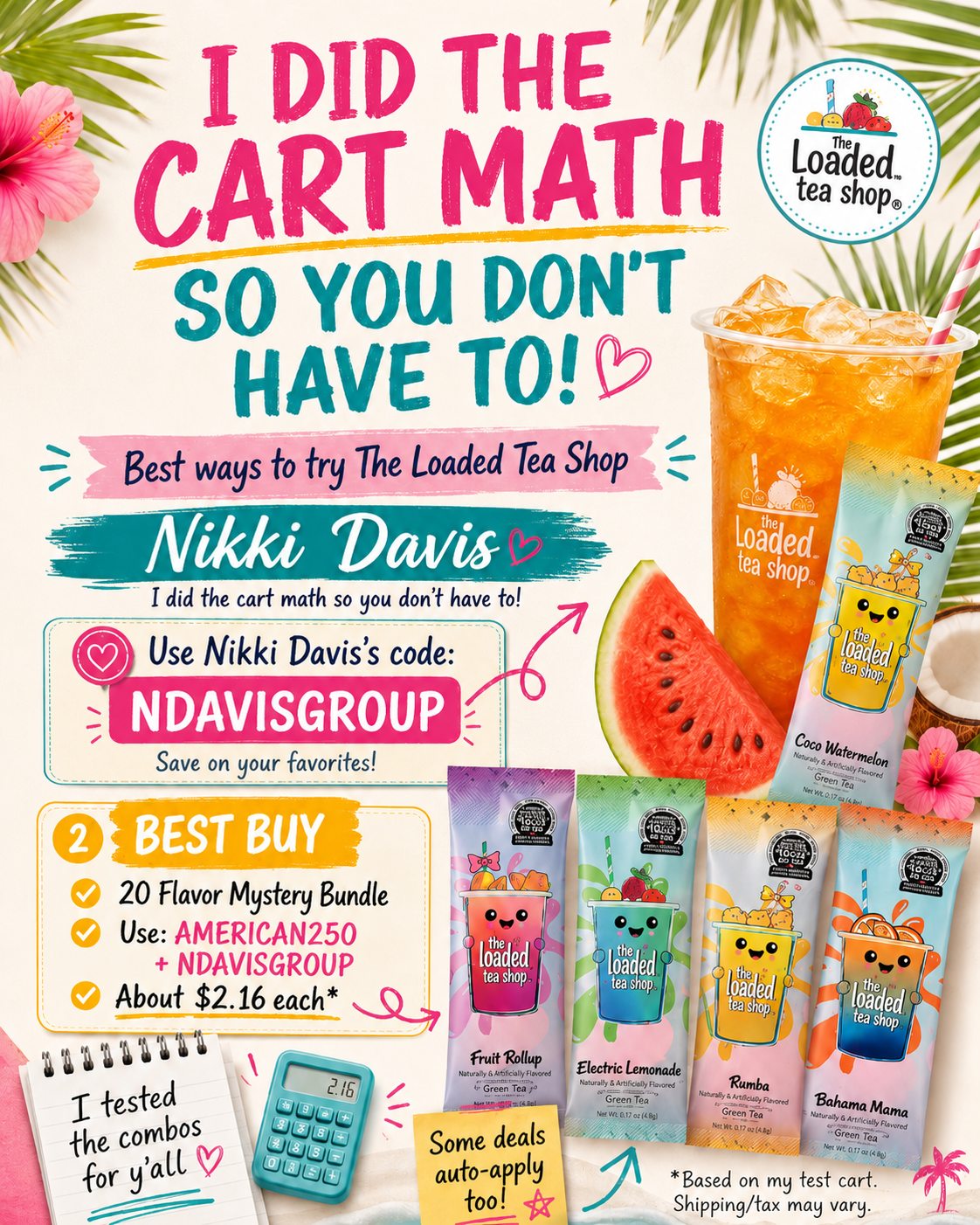 Nikki Davis Loaded Tea Shop cart math and savings guide